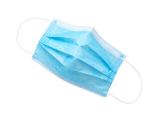 Blue surgical mask ideal for medical, healthcare, and pandemicrelated designs, promoting safety and prevention measures in various graphic content.