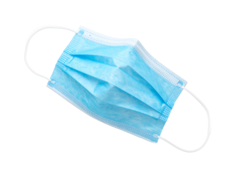 Blue surgical mask ideal for medical, healthcare, and pandemicrelated designs, promoting safety and prevention measures in various graphic content.