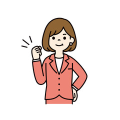 ガッツポーズをする、若い女性会社員のベクターイラスト素材＿線幅の編集可能＿カラー