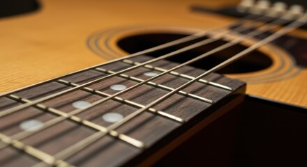 Fototapeta premium Acoustic guitar strings representing musical artistry and performance, close up view