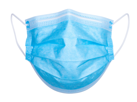 Light blue surgical face mask suitable for medical, healthcare, pandemic, and hygiene designs, social distancing graphics, healthrelated content.