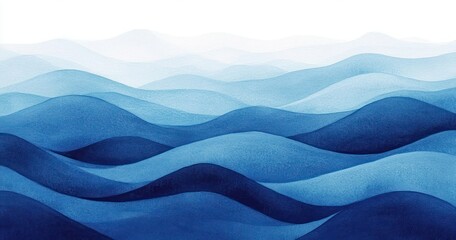 Obraz premium abstract layered blue waves resembling ocean or hills fading into lighter shades creating calm and peaceful mood