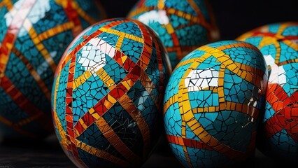 Cracked Eggshell Mosaic Vietnamese Lacquerware Macro, Glossy Abstract Egg Pattern
