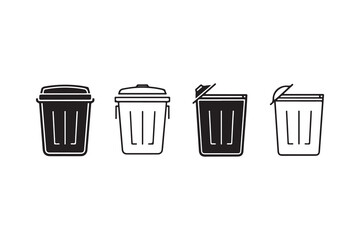 This vector illustration depicts a metal trash can icon, often used as a symbol for delete or waste, and sometimes associated with recycling