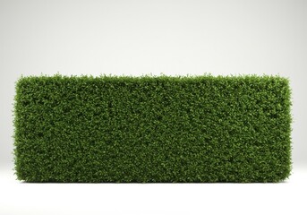 A rectangular hedge of vibrant green leaves against a neutral backdrop area