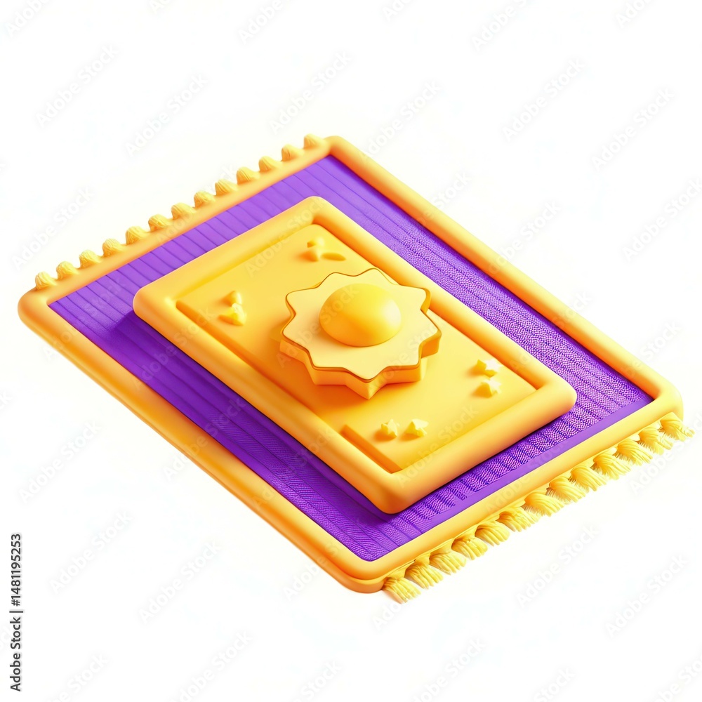 Poster brightly colored rubber mat with textured pattern featuring a central design element.