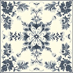 Elegant blue and white floral square pattern