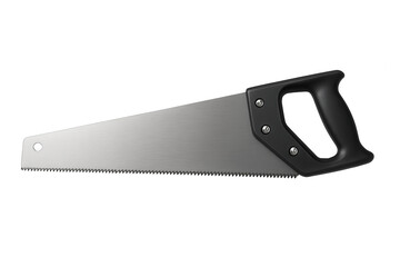 Hand saw with black handle and silver blade isolated on transparent background