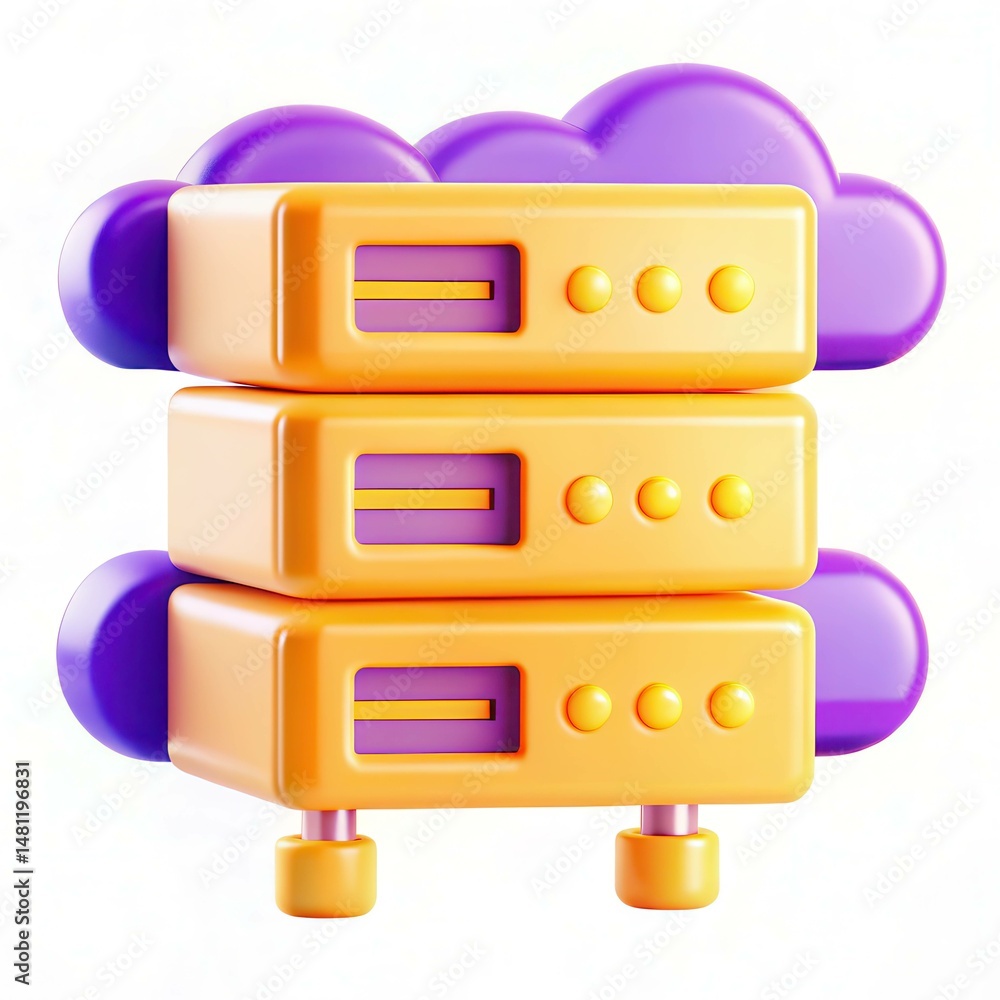 Aufkleber a colorful 3d representation of three stacked data servers with a purple cloud on top.