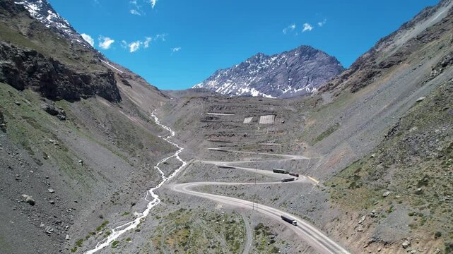 Los Andes, Chile, November 25, 2024; Aerial view of "El Paso de los Caracoles", Chile. At the "Los Libertadores" pass between Argentina and Chile.