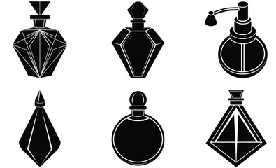 Perfume Bottle Silhouette – Vector Illustration of Elegant Fragrance Container with Classic, Vintage, and Modern Design Styles for Beauty, Cosmetic, and Fashion Branding Projects