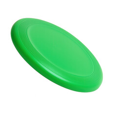Bright green frisbee with concentric circular patterns on transparent background