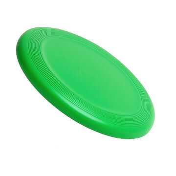 Bright green frisbee with concentric circular patterns on transparent background