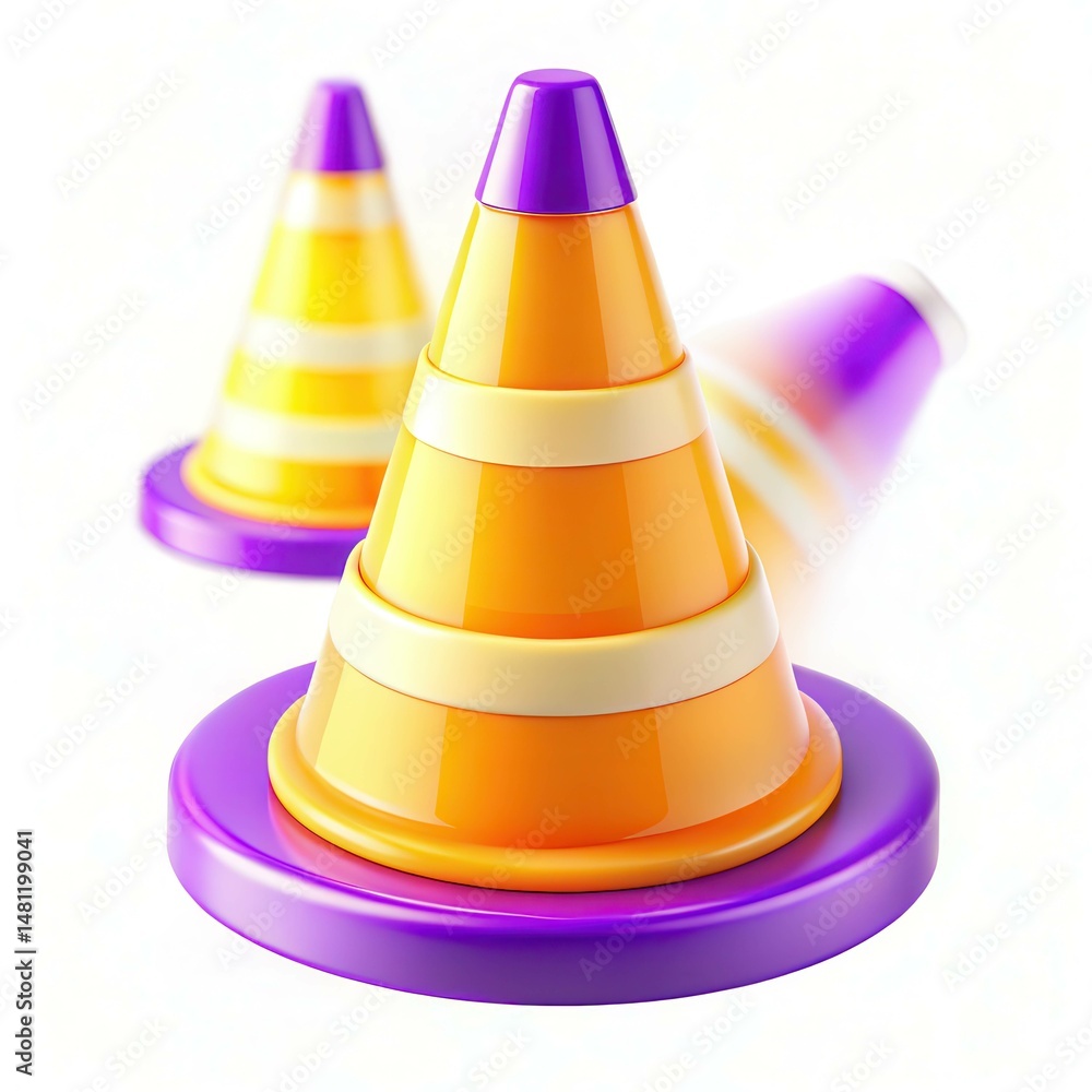 Poster colorful stacking cones with a modern design feature a vibrant orange and purple color scheme, creat
