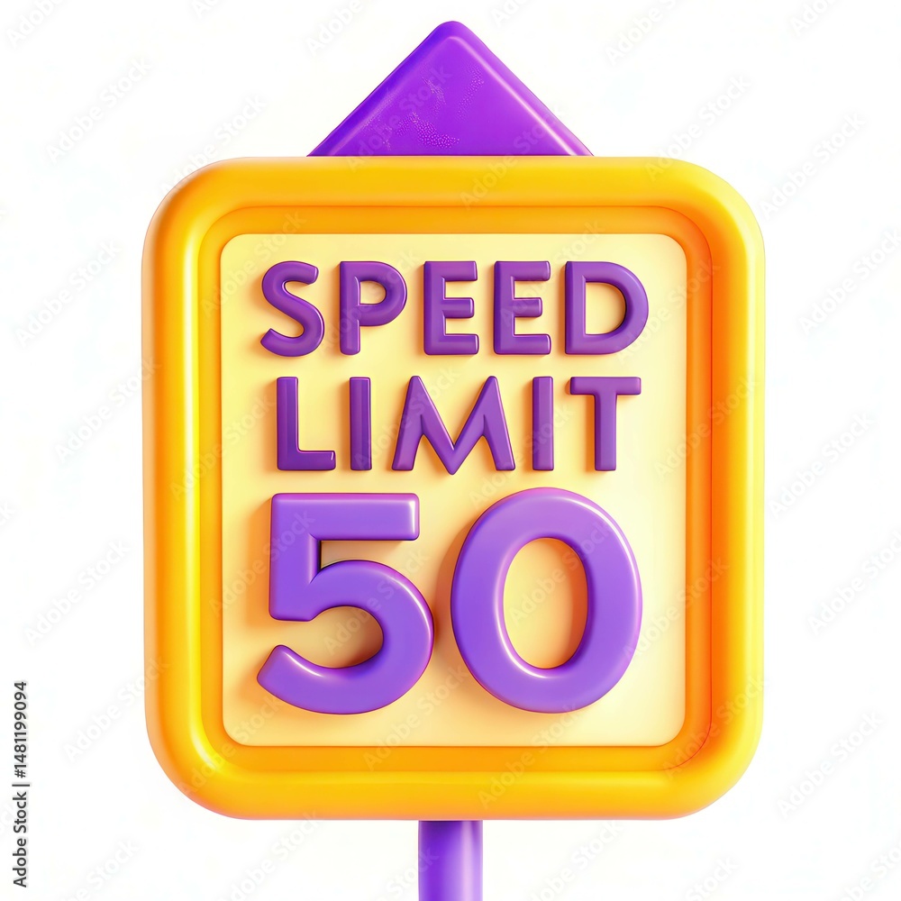 Poster colorful 3d speed limit sign displaying a speed limit of 50.