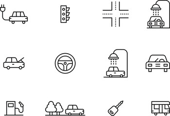 Outline icon set related car