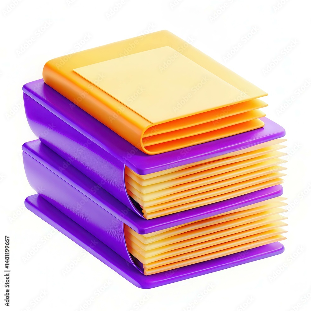 Poster a stack of colorful, modern notebooks in yellow and purple with a clean design and unique texture.