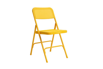 Single bright yellow folding chair with metal legs on transparent background