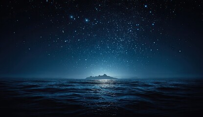 Island at night under a starry sky