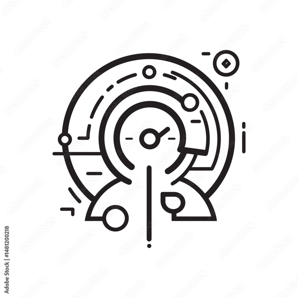 Poster abstract meter within circular and linear pathways indicates movement with transparent background is