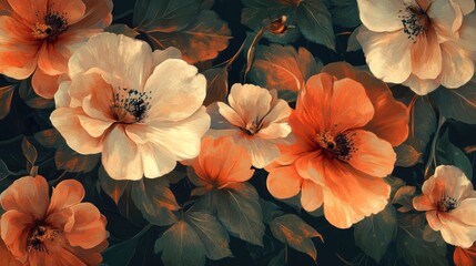 Harmonious blend of creamy white and vibrant orange floral arrangement artwork
