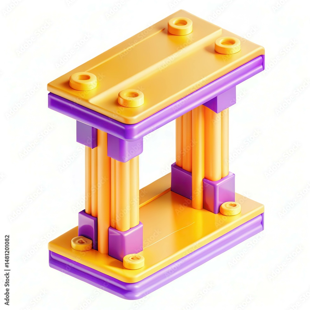 Poster a colorful building block structure featuring bright yellow and purple elements arranged in a modern