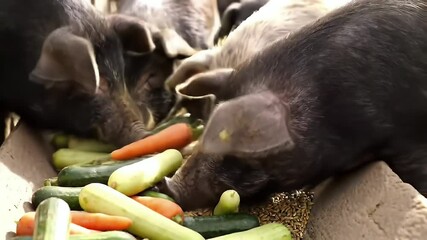 Feeding Farm Animals Fresh Vegetables and Grains Close Up