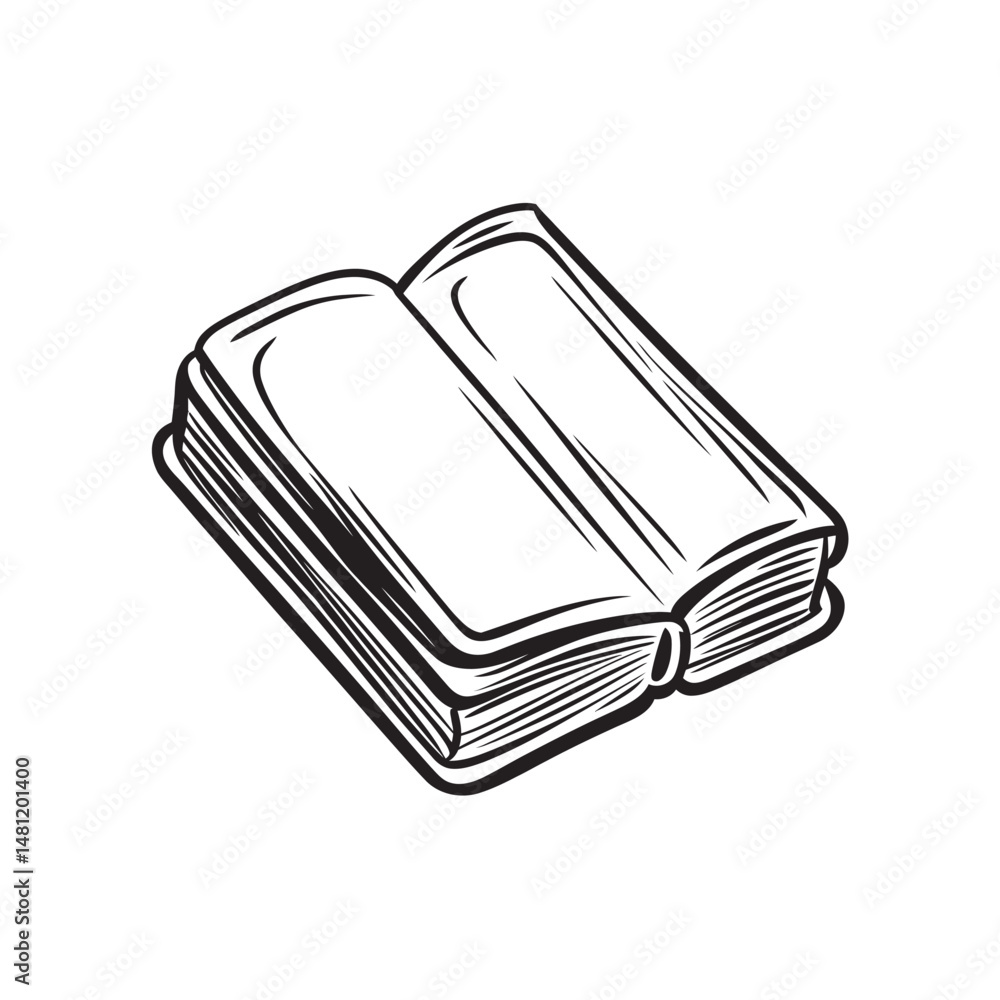 Aufkleber an open book is detailed with clear lines on a transparent background