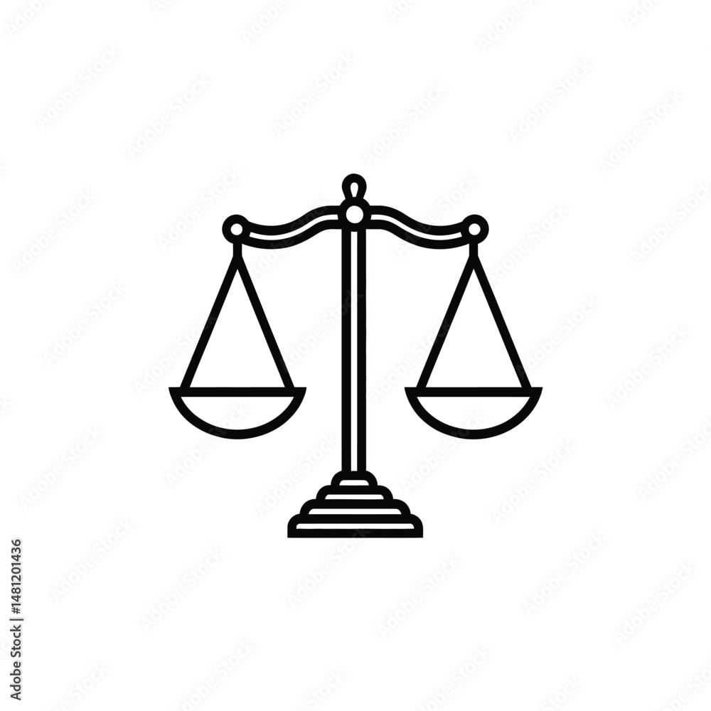 Poster an isolated outline of a balanced scale sits centered on the pure white background