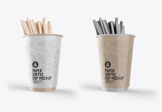 Wooden sticks in paper cup mockup