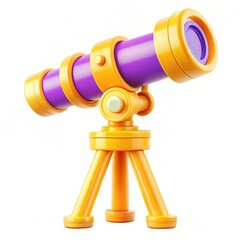 A colorful telescope with a purple lens and orange tripod, showcasing modern design elements.