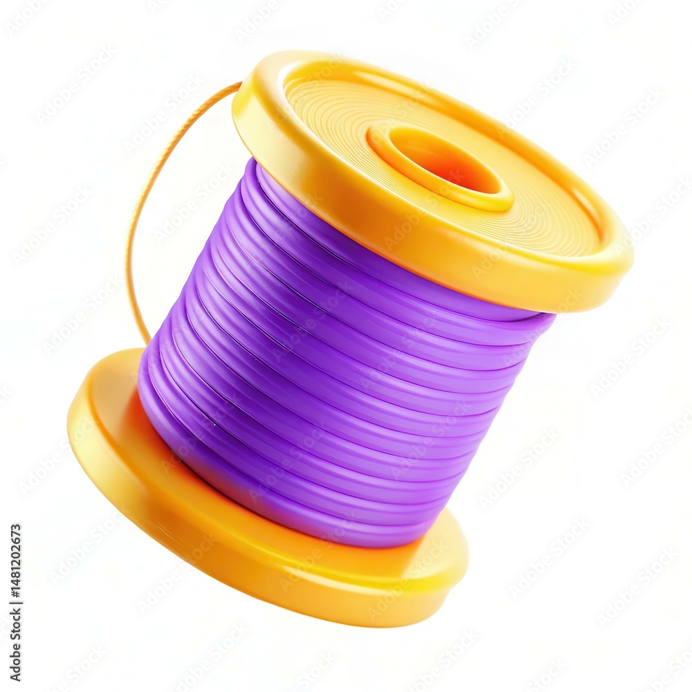 Poster a vibrant purple and yellow spool of thread with a glossy finish showing a well-defined circular sha
