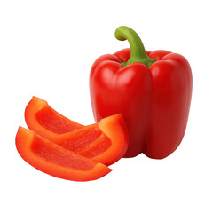 Close-up of red bell pepper with slices on transparent background