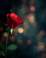 Obraz premium Single Red Rose with Bokeh Background