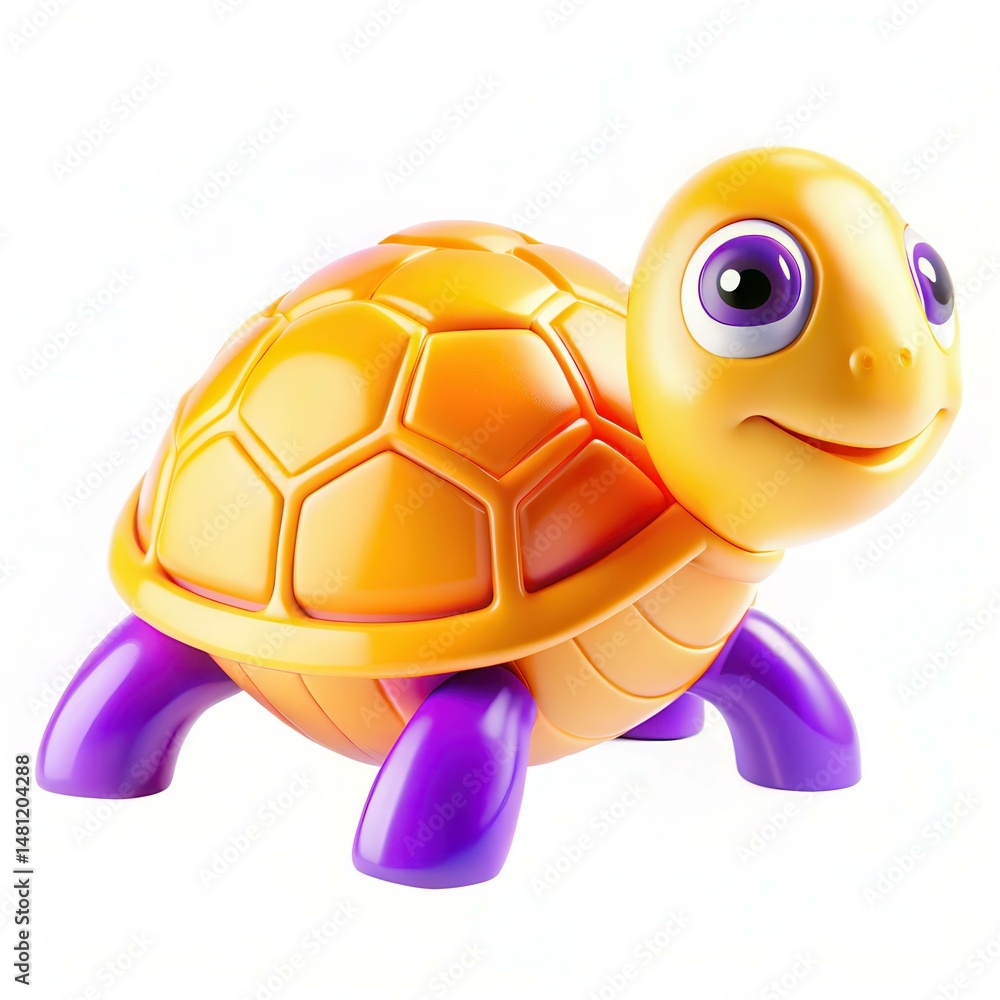 Poster A colorful toy turtle with a smiling face, featuring a textured shell and vibrant colors.