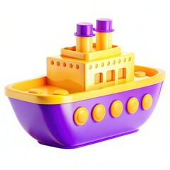 Obraz premium A colorful toy boat featuring vibrant purple and yellow design with multiple stacks and round details.