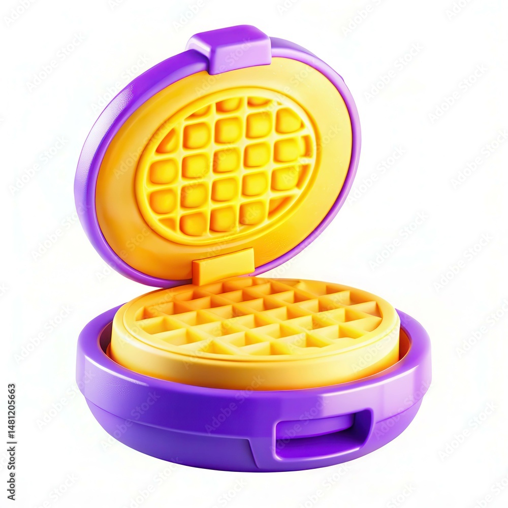 Aufkleber a colorful waffle maker with a vibrant purple and yellow design, showcasing an open lid with a textu