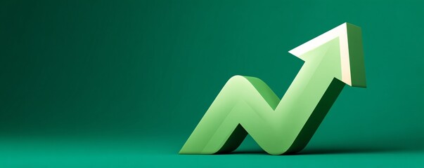 Ascending Arrow: A vibrant green arrow points upward against a bold green backdrop, symbolizing growth and progress, and emphasizing positive momentum.