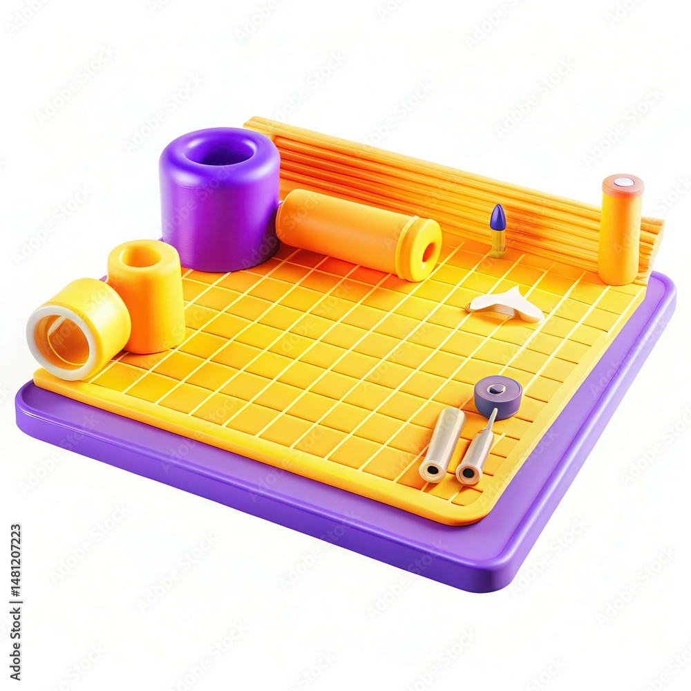 Aufkleber colorful geometric shapes arranged on a textured surface, showcasing modern design and playful patte