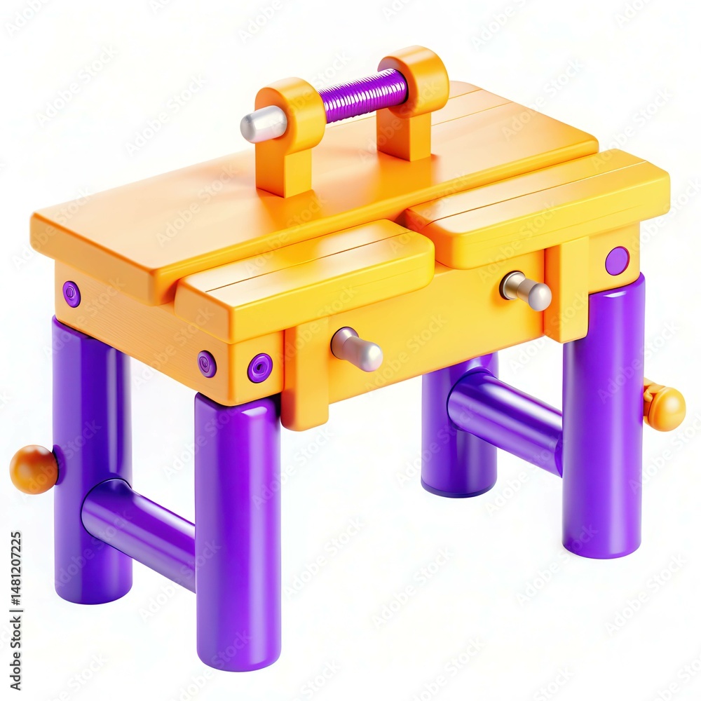 Poster a colorful and modern workbench with purple and orange features, showcasing a simple design and play