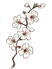 Free hand drawn cherry blossom white background
