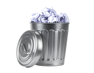 Silver Trash Can With Crumpled Paper