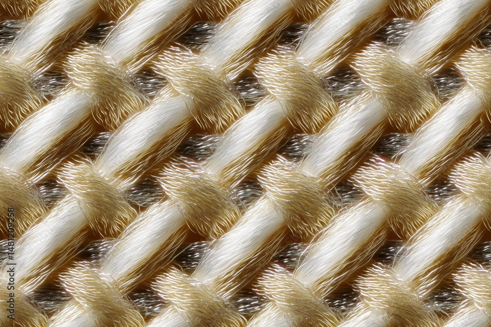 Poster seamless beige and white woven shape memory fabric texture with intricate patterns.