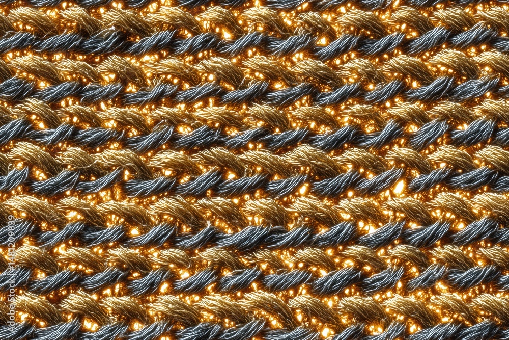 Poster seamless textured temperature-sensitive fabric with interwoven gold and blue threads, showcasing int