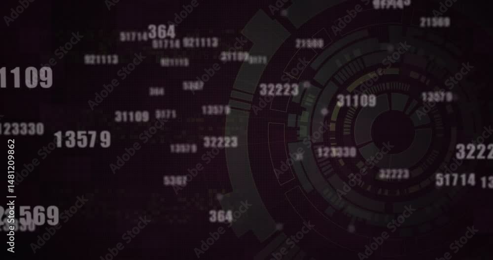 Poster Futuristic data visualization graphic being animated on dark grid, showing floating numeric codes