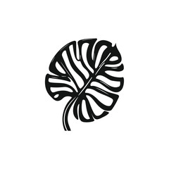 Black drawing depicts an abstract monstera leaf on a transparent background