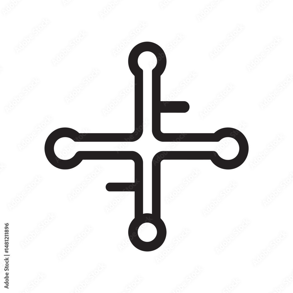 Poster black geometric moleculelike shape showcases a circular structure, appearing on a transparent backgr