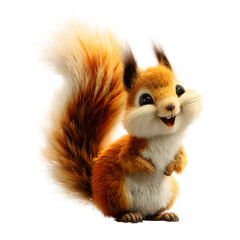 Obraz premium A cheerful and fluffy cartoon squirrel with big eyes smiles, showcasing its bushy tail and tiny teeth.