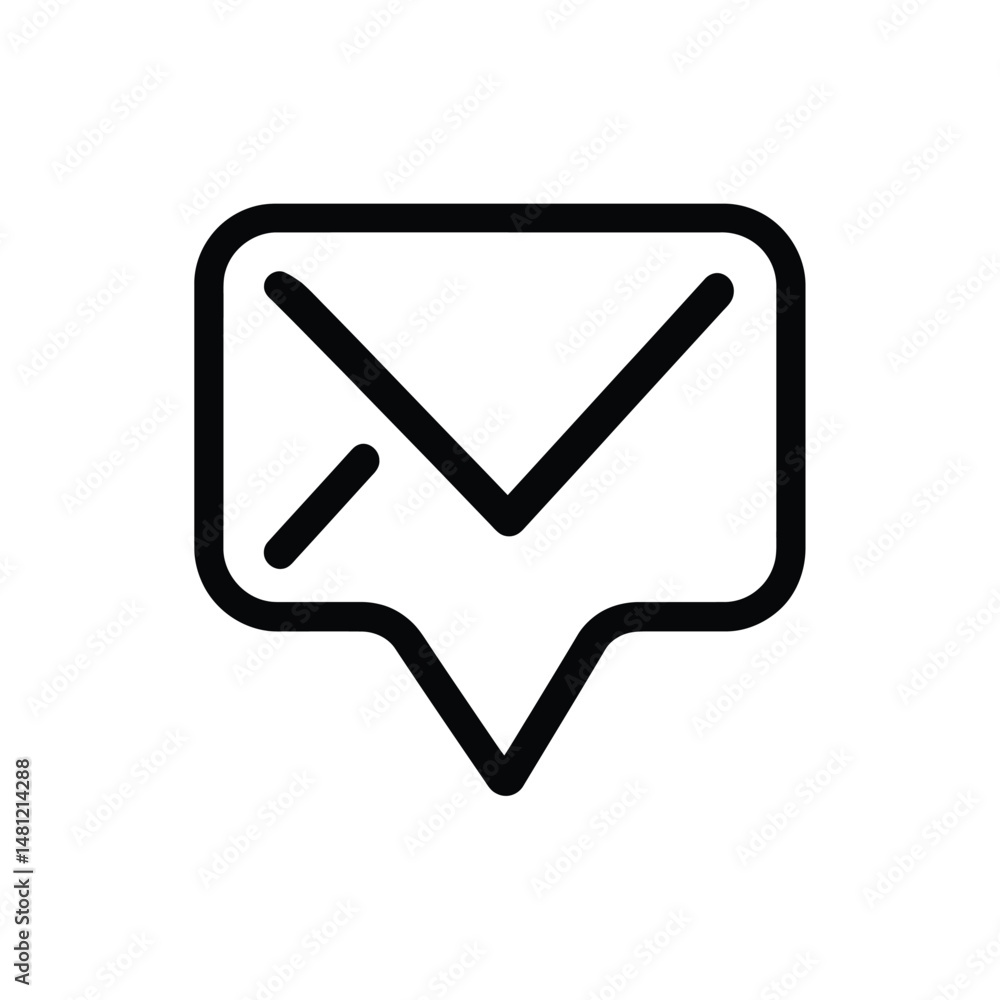 Aufkleber black line art envelope icon communicates message inside a speech bubble and has transparent backgro