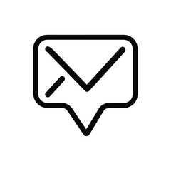 Black line art envelope icon communicates message inside a speech bubble and has transparent background